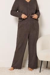 YOURS Plus Size Chocolate Brown Chenille Wide Leg Trousers | Yours Clothing 3