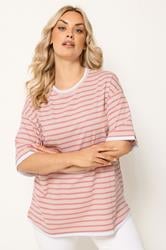 YOURS Plus Size Pink Stripe 2-In-1 Boxy T-Shirt | Yours Clothing 3