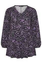 YOURS Curve Purple Paisley Print Pleat Front Top