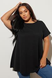 YOURS Plus Size Black Soft Touch Ribbed Swing Top | Yours Clothing 1