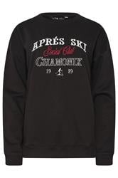 LTS Tall Black 'Apres Ski' Slogan Sweatshirt | Long Tall Sally 5