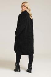 YOURS Plus Size Black Teddy Borg Midi Coat | Yours Clothing 2