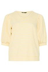 YOURS Plus Size Yellow Stripe Balloon Sleeve Top | Yours Clothing 5