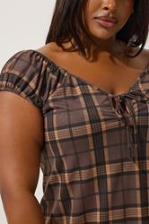 LIMITED COLLECTION Plus Size Brown Check Tie Keyhole Mini Dress | Yours Clothing 4