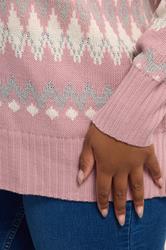 YOURS Plus Size Pink Fairisle Metallic Jumper | Yours Clothing 4