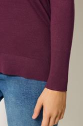 M&Co Berry Purple Long Sleeve V-Neck Jumper | M&Co 4