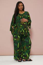 BUMP IT UP MATERNITY Curve Green Palm Leaf Print Top | Yours Clothing 2