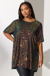 YOURS LONDON Plus Size Black Multicoloured Sequin T-Shirt | Yours Clothing 3