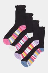 4 PACK Black Stripe Footbed Ankle Socks | Yours Clothing 3