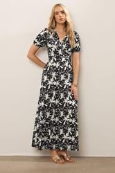 LTS Tall Womens Black Floral Print Maxi Wrap Dress | Long Tall Sally 1