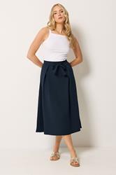 LTS Tall Women's Navy Blue Tie Waist Midi Skirt | Long Tall Sally 3