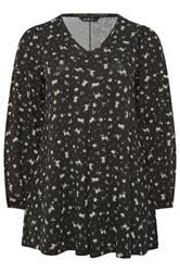 YOURS Curve Black Floral Print Pleat Front Top
