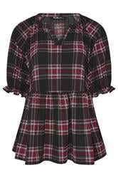 YOURS Plus Size Black Check Textured Peplum Top | Yours Clothing 5