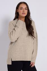 YOURS Plus Size Beige Brown Drop Shoulder Seam Detail Jumper | Yours Clothing 3
