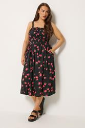 YOURS Plus Size Black Strawberry Print Midi Dress | Yours Clothing 1