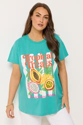YOURS Plus Size Teal Blue 'Tropical Treats' Beaded T-Shirt | Yours Clothing 3