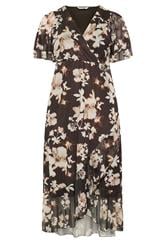 YOURS LONDON Curve Chocolate Brown Blurred Floral Wrap Dress