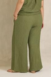 EVANS Plus Size Khaki Green Crinkle Wide Leg Trousers | Evans 4