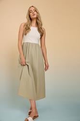 LTS Tall Beige Brown Jersey & Woven Mix Fabric Midi Dress | Long Tall Sally 1