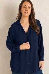 EVANS Curve Navy Blue Long Sleeve Shirt | Evans 3