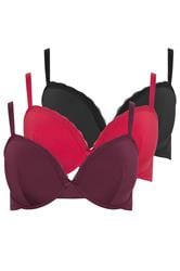 YOURSET 3 PACK Plus Size Red & Purple Lace Trim Padded Bras | Yours Clothing 9