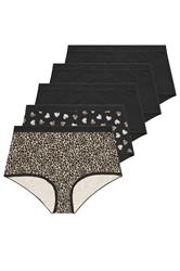 YOURSET 5 PACK Plus Size Black Animal Heart High Waisted Full Briefs | Yours Clothing 3