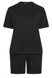YOURS Curve Black Sweat T-Shirt And Short Set