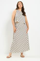 YOURS Plus Size Cream Stripe Maxi Skirt | Yours Clothing 1
