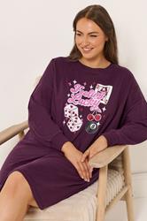 YOURS Plus Size Burgundy Red 'Feeling lucky' Long Sleeve Nightdress | Yours Clothing 3