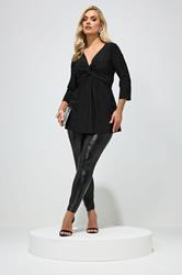 YOURS LONDON Plus Size Black Knot Detail Front Top | Yours Clothing 1