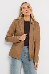 LTS PREMIUM Tall Women's Camel Brown Leather Biker Jacket | Long Tall Sally 1