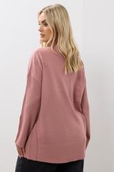 YOURS Plus Size Light Pink Button V-Neck Jumper | Yours Clothing 2