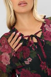 YOURS Plus Size Black Floral Tie Neck Midi Dress | Yours Clothing 6