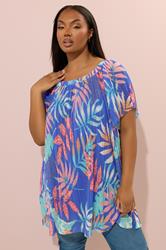 YOURS Plus Size Blue Leaf Print Pleated Mesh Top | Yours Clothing 4