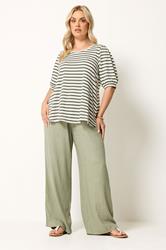 YOURS Plus Size White & Green Stripe Knitted Puff Sleeve Top | Yours Clothing 1