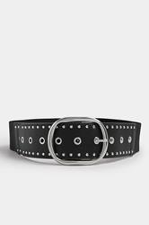 Black Wide Eyelet Stretch Belt | Yours Clothing 3