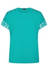 YOURS Curve Blue Crochet Sleeve T-Shirt
