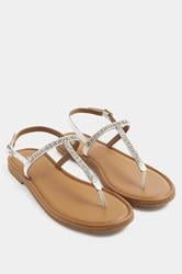 White Diamante Toe Post Sandals In Extra EEE Wide Fit | Yours Clothing 1