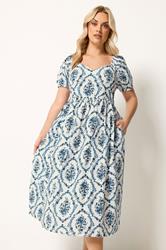 YOURS Plus Size White & Blue Floral Linen Midaxi Dress | Yours Clothing 3