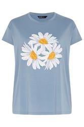 YOURS Curve Light  Blue Daisy Embellished Graphic T-Shirt