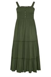 YOURS Curve Olive Green Shirred Placket Dress