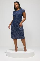 YOURS LONDON Plus Size Navy Blue Floral 3D Embroidered Shift Dress | Yours Clothing 2
