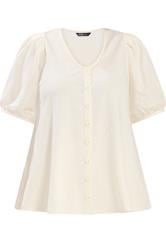 YOURS Plus Size Ivory White Button Front Puff Sleeve Top | Yours Clothing  5