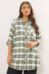 YOURS Plus Size Khaki Green Check Boyfriend Shirt | Yours Clothing 3