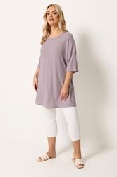 YOURS Plus Size Purple Ribbed Oversize T-Shirt | Yours Clothing 1