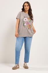 YOURS Plus Size Mocha Brown Floral Stud T-Shirt | Yours Clothing 1