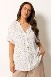 YOURS Plus Size Ivory White Ditsy Floral Dobby Blouse | Yours Clothing 3