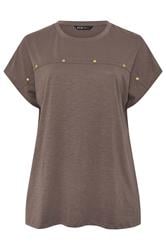 YOURS Curve Chocolate Brown Stud Grown-On Sleeve T-Shirt