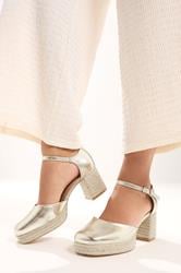 Gold Espadrille Platform Block Heels In Extra Wide EEE Fit | Yours Clothing 3