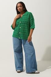 LIMITED COLLECTION Plus Size Green Button Through Crochet Shirt | Yours Clothing 2